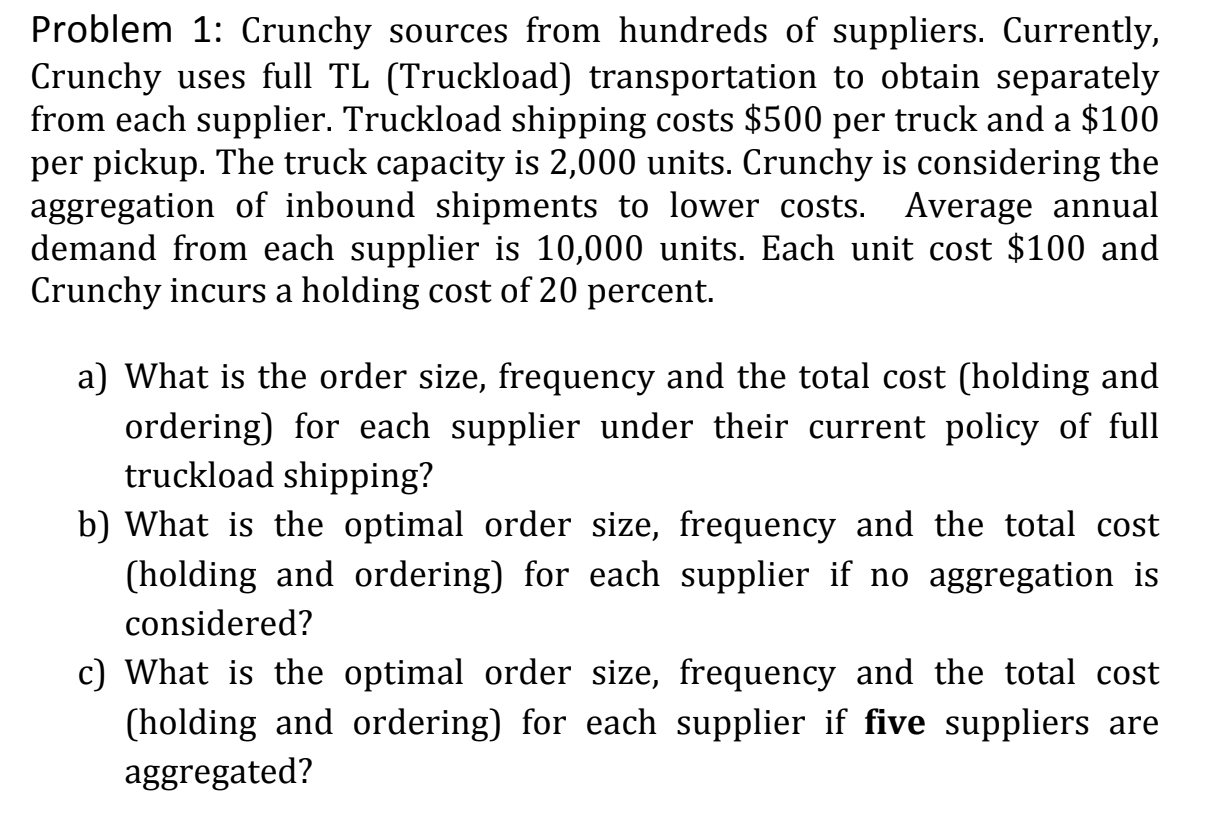 Need Help Solving in Excel. Thanks Problem 1: