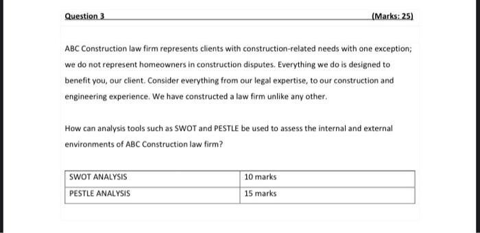 Question 3 (Marks:25) ABC Construction law firm