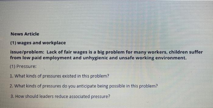News Article (1) wages and workplace