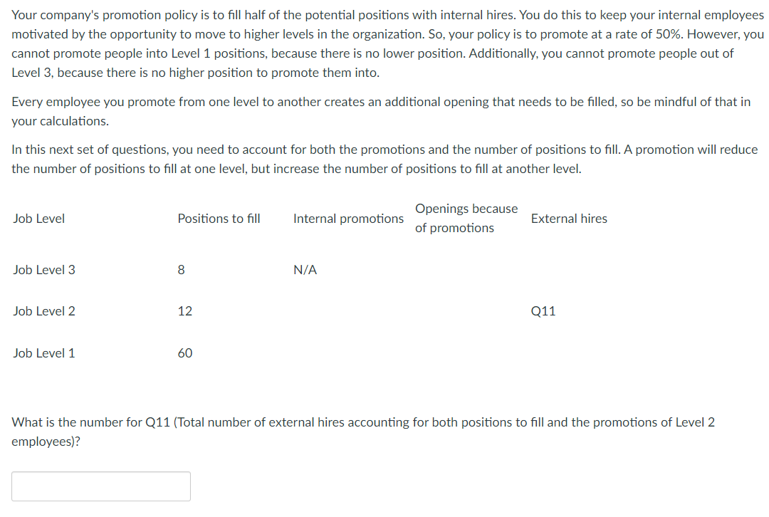 Your company's promotion policy is to fill half