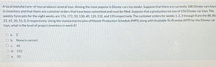 A local manufacturer of toys produces several