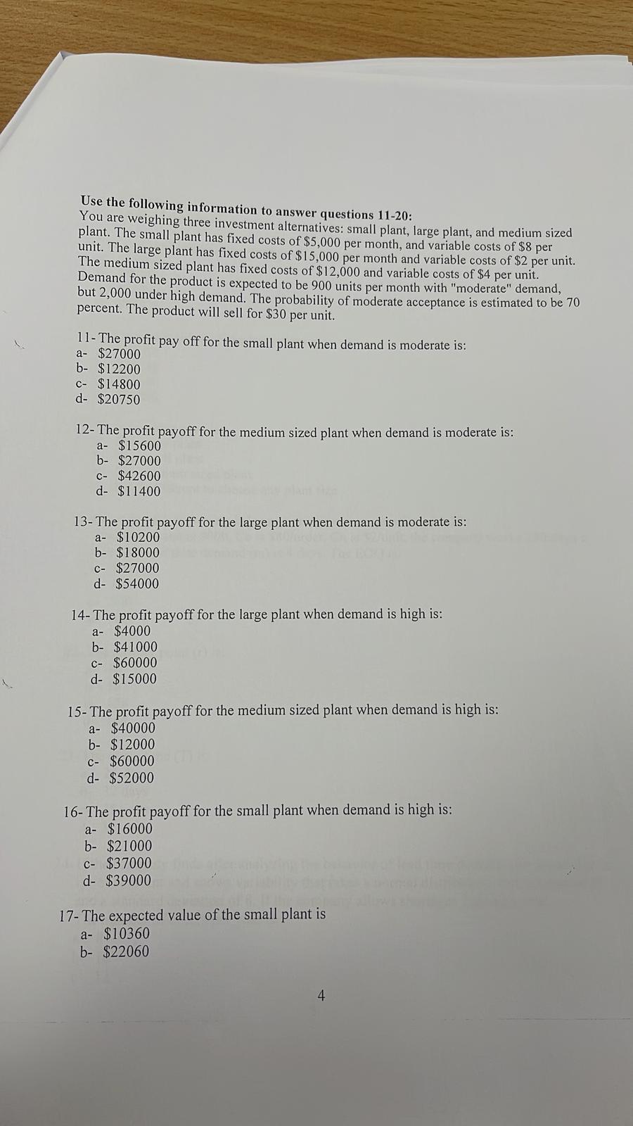 Use the following information to answer questions