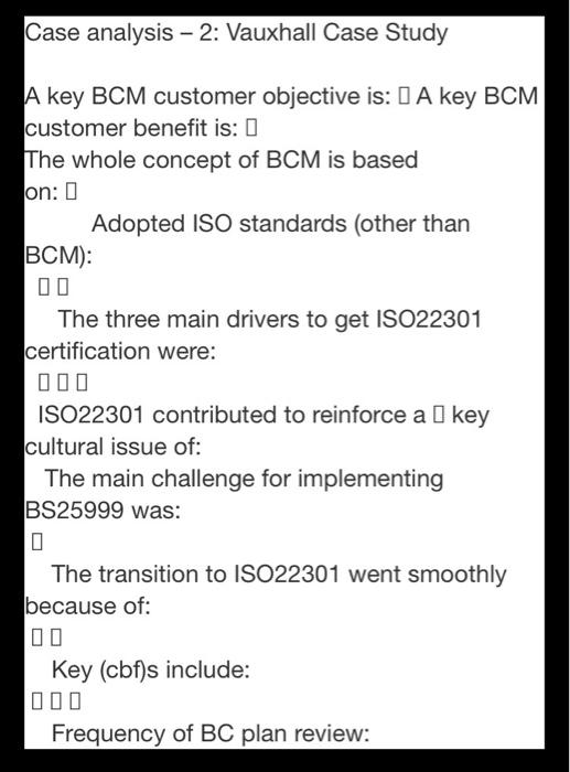 Case analysis - 2: Vauxhall Case Study A key BCM