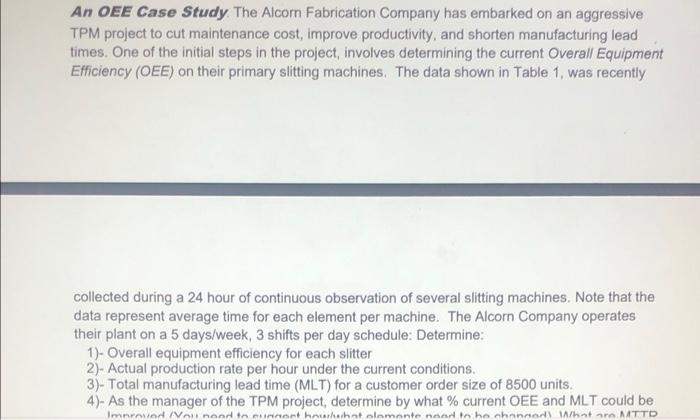 solve 4 and 5 An OEE Case Study The Alcorn