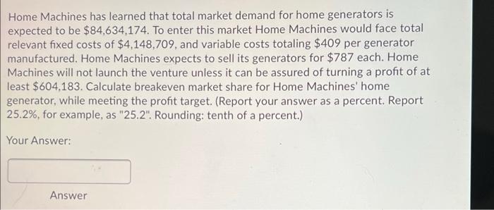 Home Machines has learned that total market