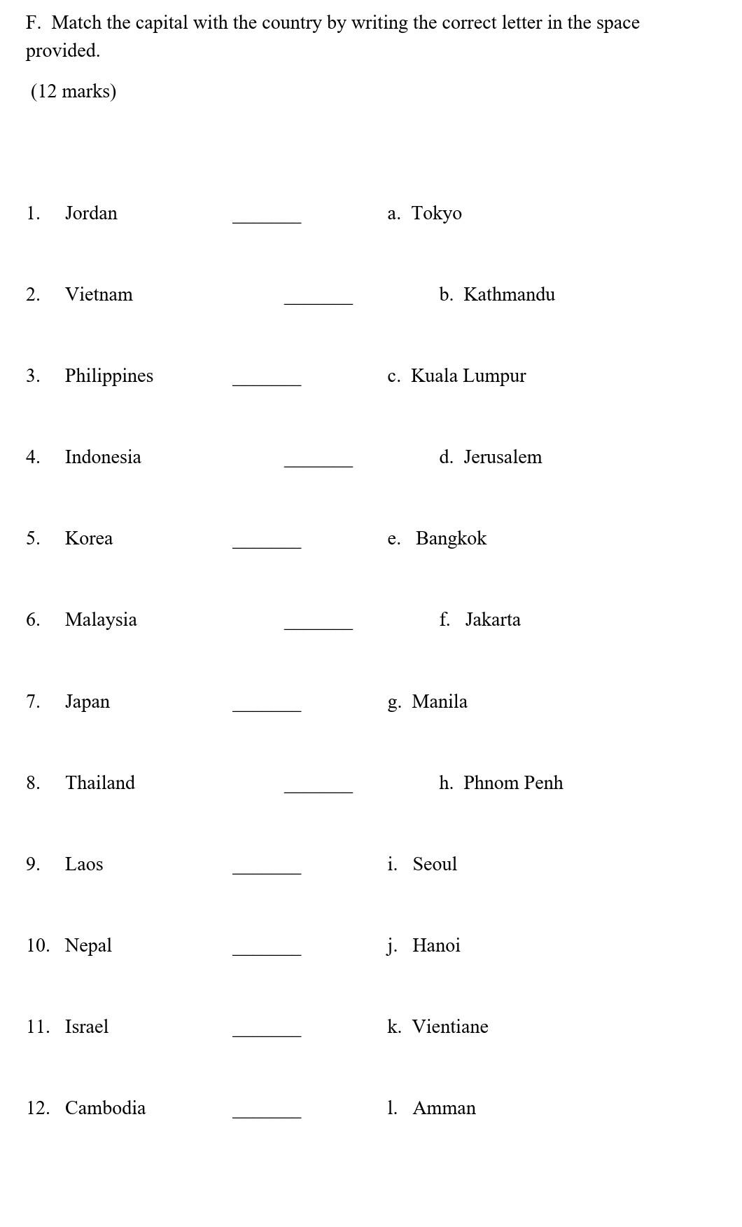 course ...international marketing trade F. Match