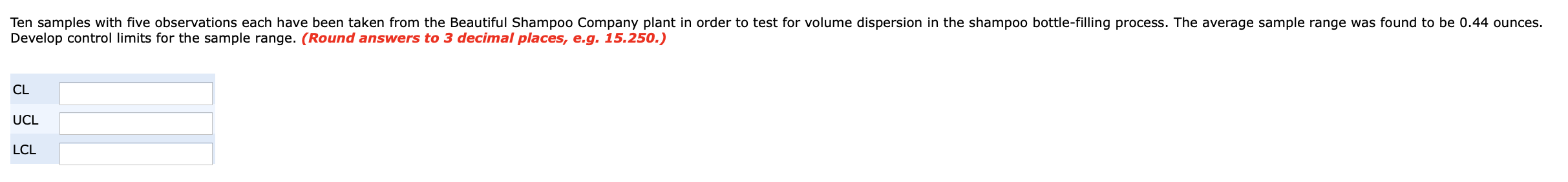 Ten samples with five observations each have been