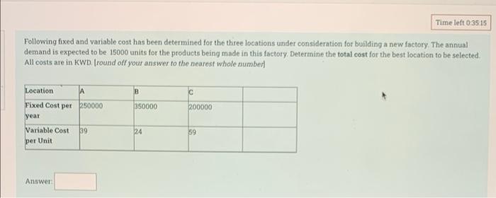 Time left 0:35:15 Following fixed and variable