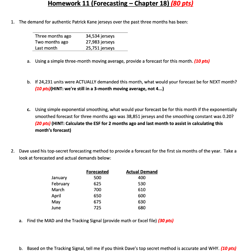 Homework 11 (Forecasting - Chapter 18) (80 pts)