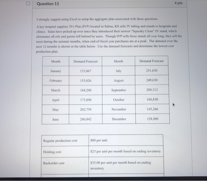 Question 11 4 pts I strongly suggest using Excel