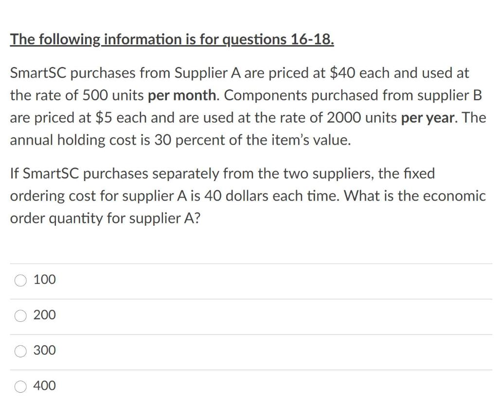 The following information is for questions 16-18.