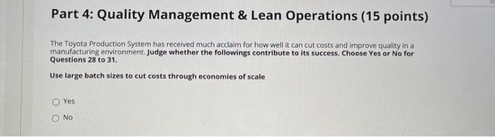 Part 4: Quality Management & Lean Operations (15