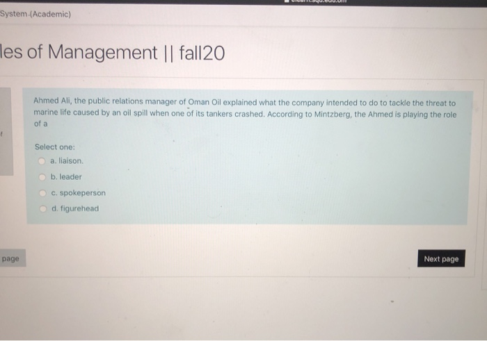 System (Academic) les of Management || fall20