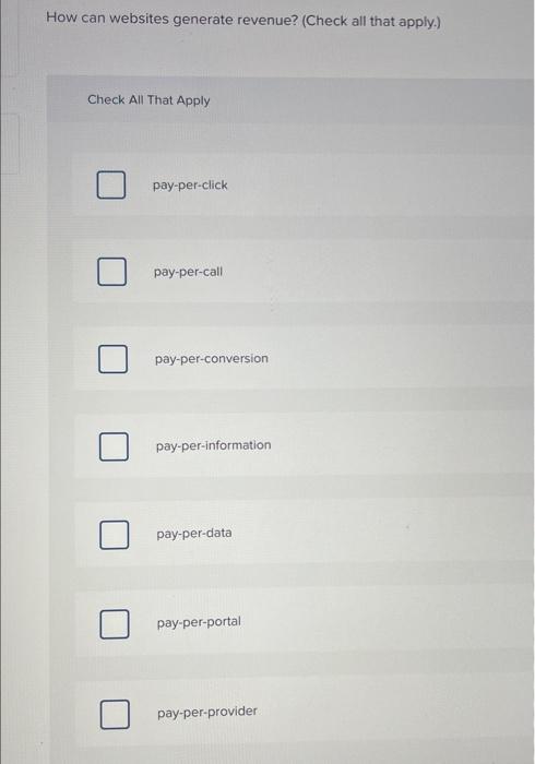 How can websites generate revenue? (Check all