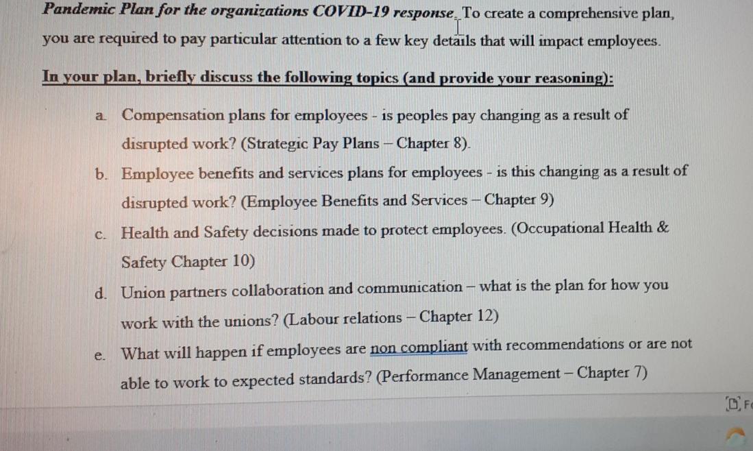 Pandemic Plan for the organizations COVID-19
