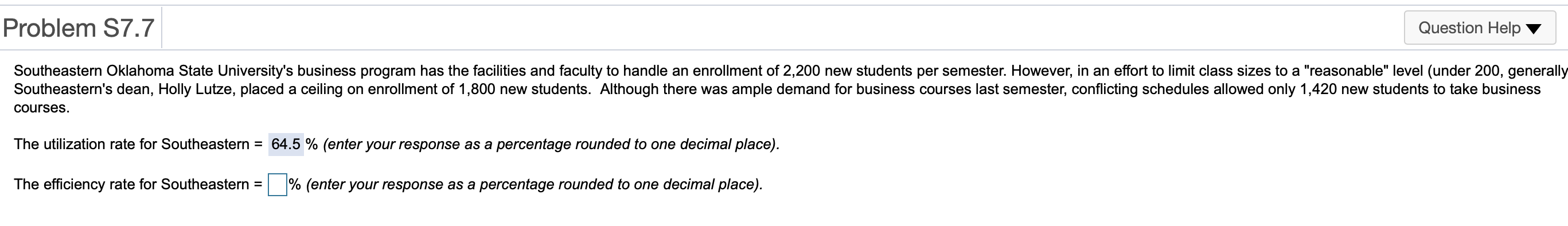 Problem S7.7 Question Help Southeastern Oklahoma