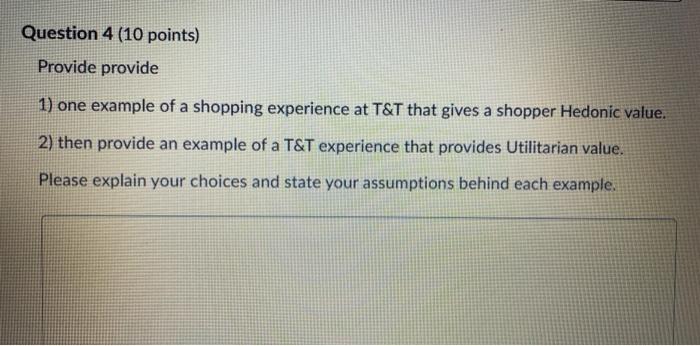 Question 4 (10 points) Provide provide 1) one