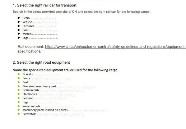 1. Select the right rail car for transport Search