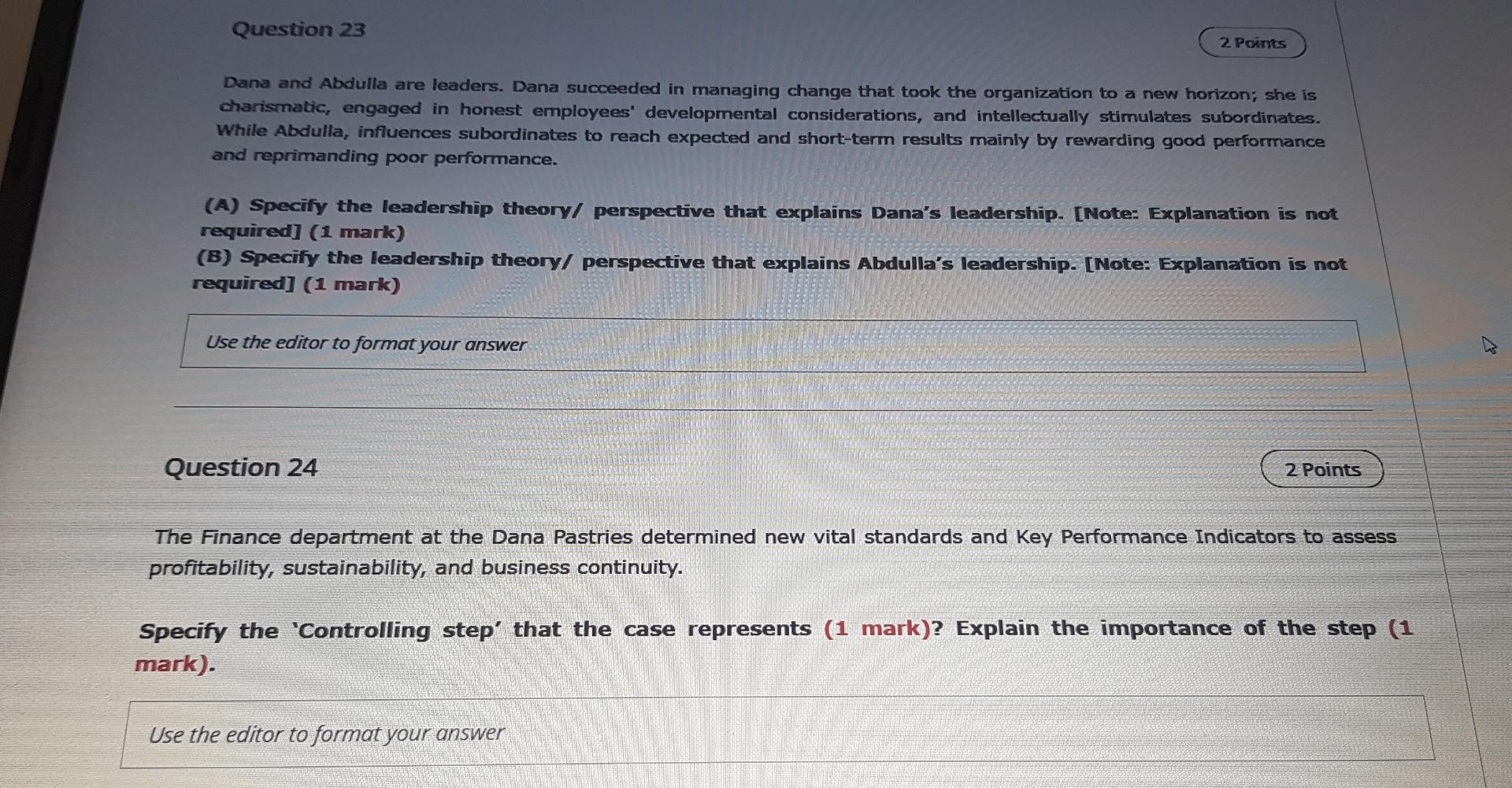 Question 23 2 Points Dana and Abdulla are