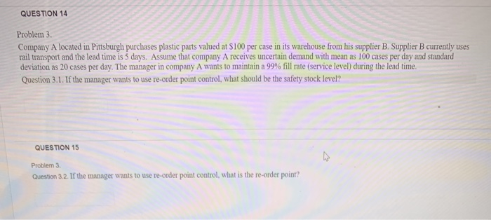 QUESTION 14 Problem 3 Company A located in