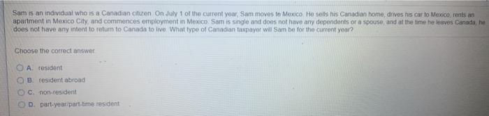 Sam is an individual who is a Canadian citizen On