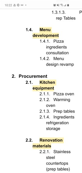 give the procurement of below given point 1.