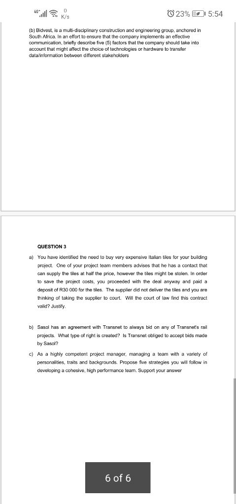 0 K/S 23% 5:54 (b) Bidvest, is a