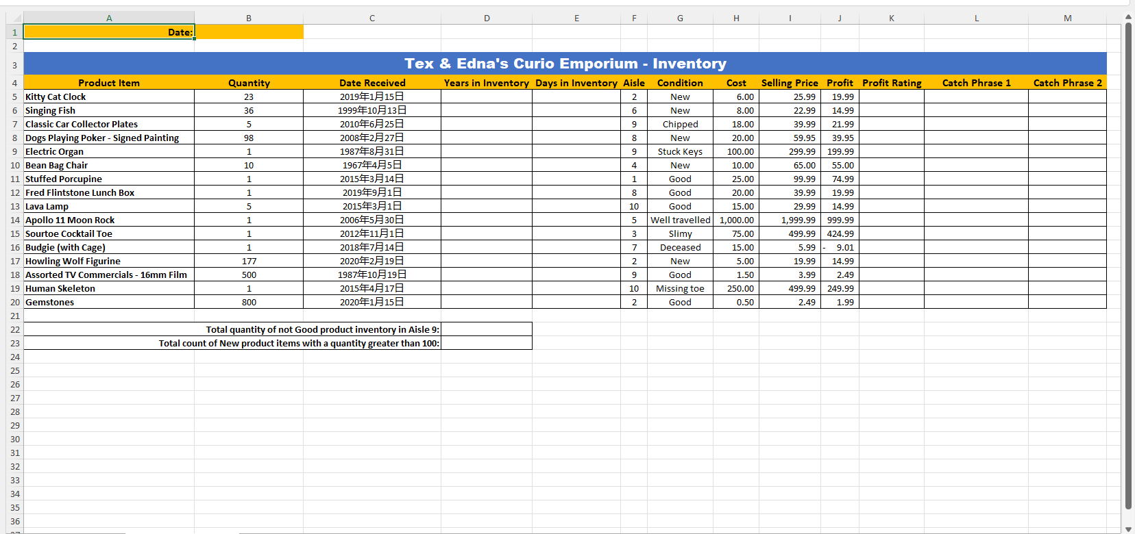 2 Enter a formula in cell B1 that inserts the