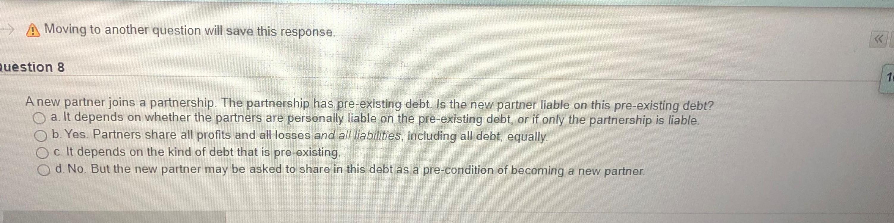 Moving to another question will save this