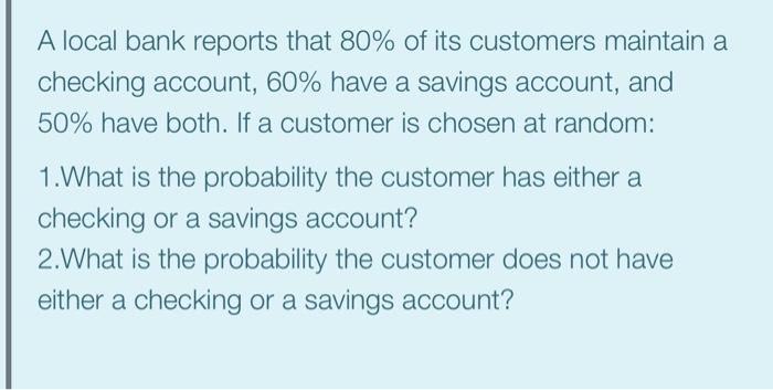 A local bank reports that 80% of its customers