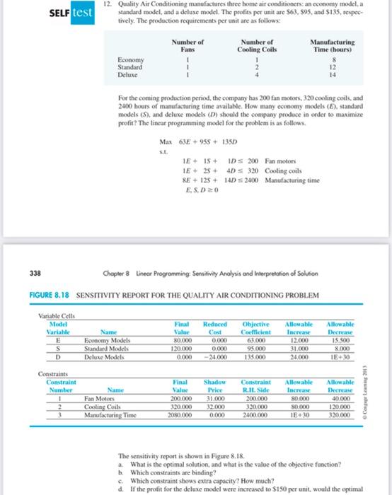 generate answers using excel SELF test 12.