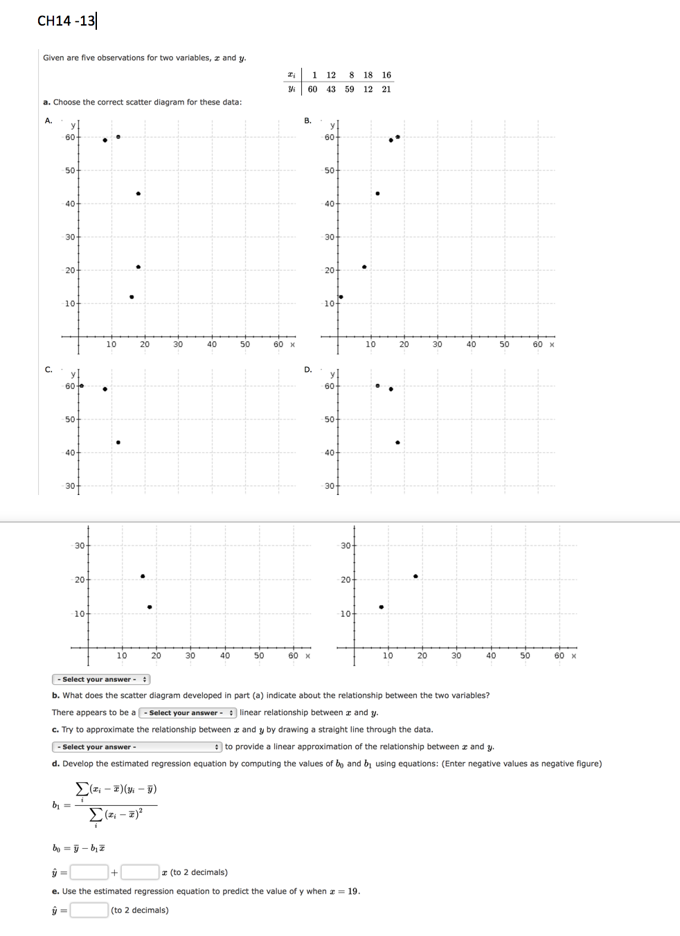 CH14 -13 Given are five observations for two