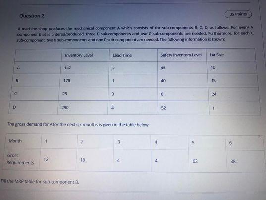 Question 2 35 Points A machine shop produces the