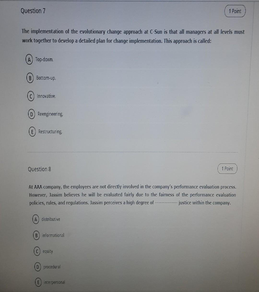 q8 and q7t Question 7 1 Point The implementation