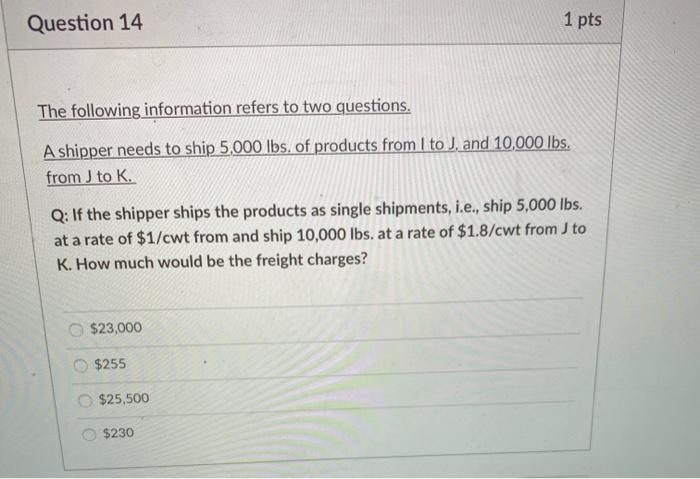 Question 14 1 pts The following information