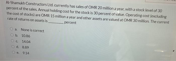 13. Al-Shamukh Constructors Ltd. currently has