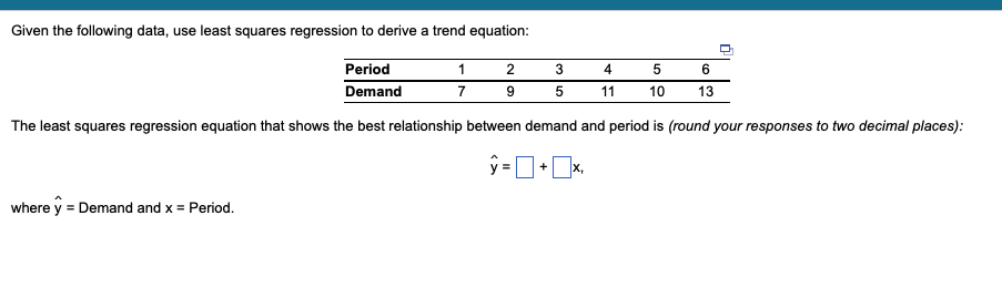 Given the following data, use least squares