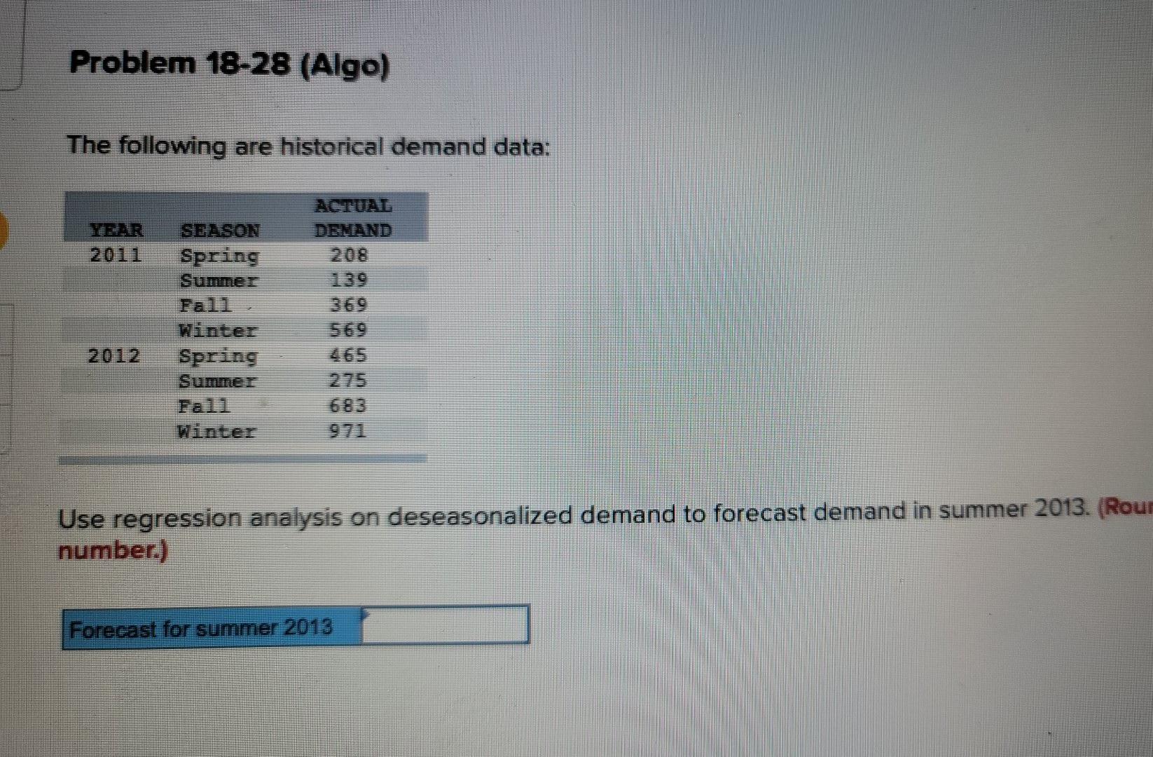 Problem 18-28 (Algo) The following are historical