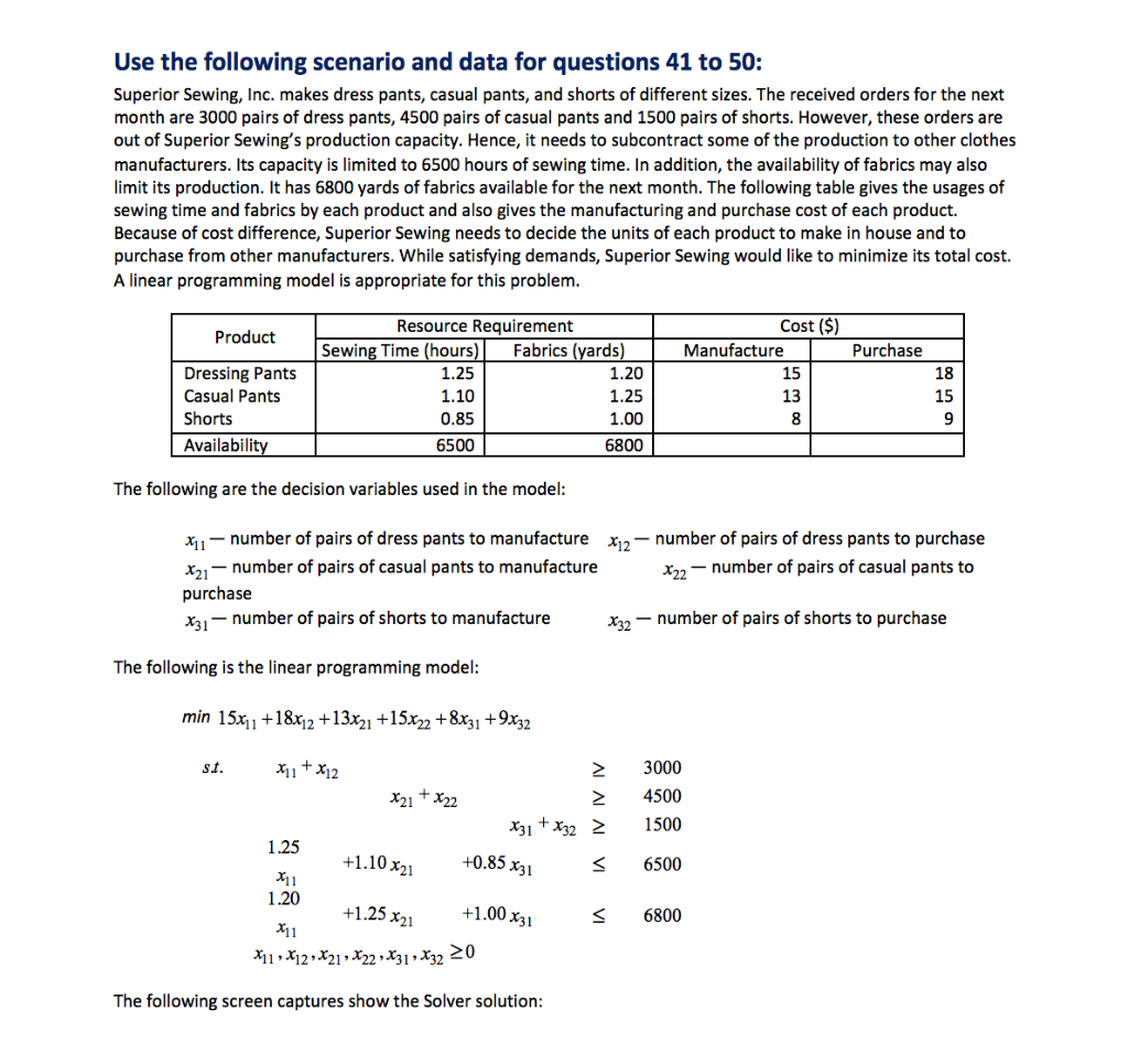 Use the following scenario and data for questions