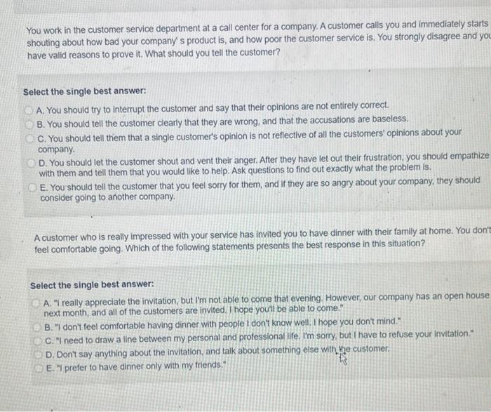 ssap pls You work in the customer service