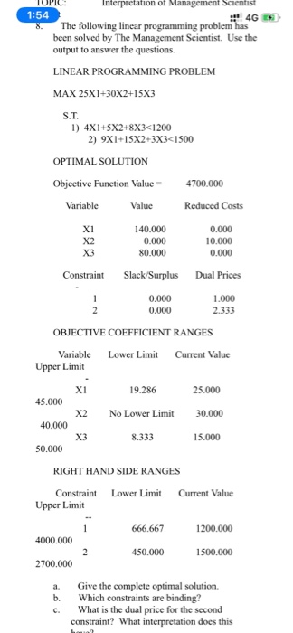 Interpretation of Management Scientist 1:54 ::!