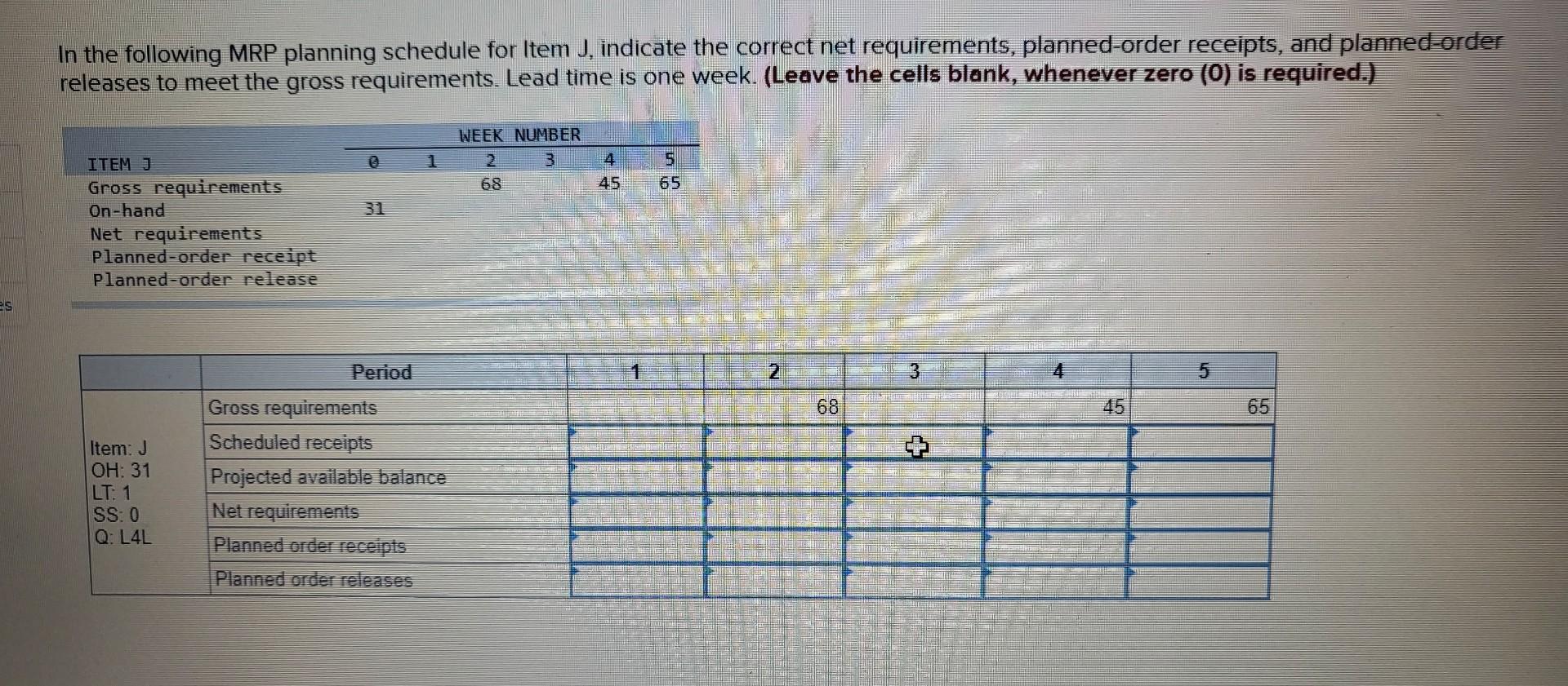 In the following MRP planning schedule for Item