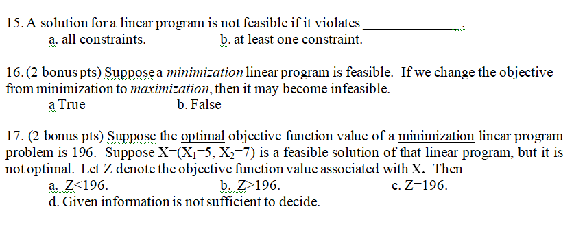 15. A solution for a linear program is not