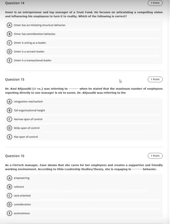 MGT230 Question 14 1 Point Omer is an