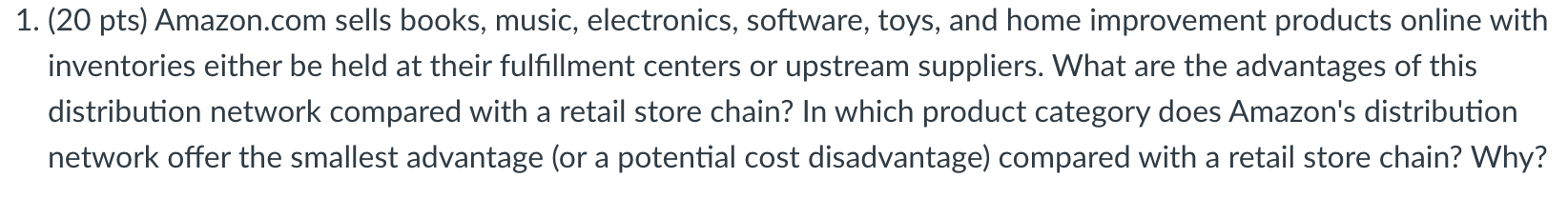1. (20 pts) Amazon.com sells books, music,