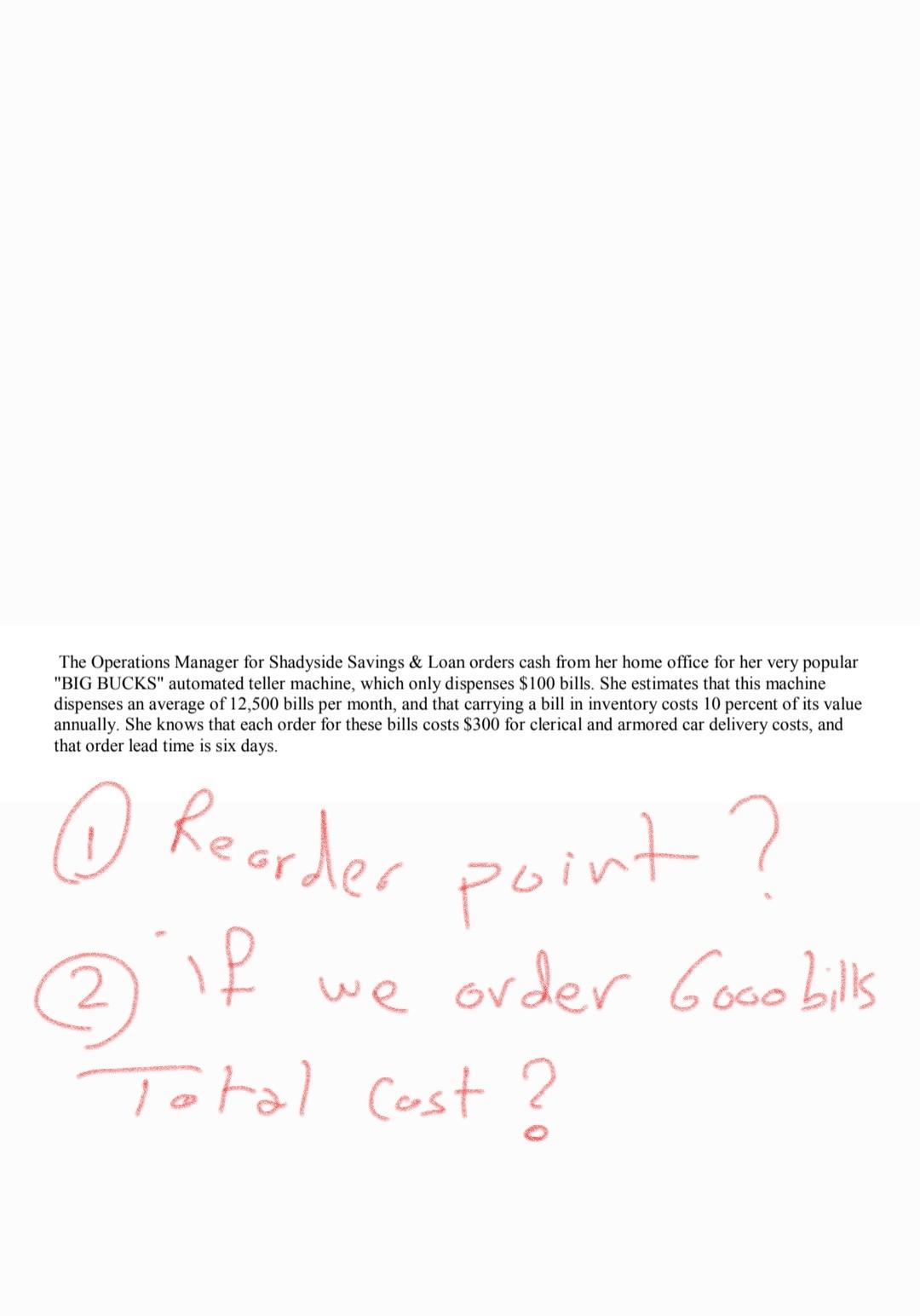 The Operations Manager for Shadyside Savings &