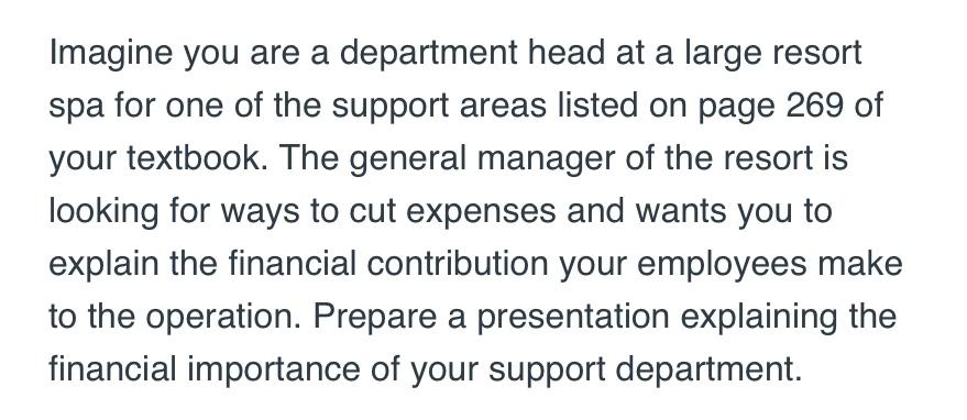 Imagine you are a department head at a large