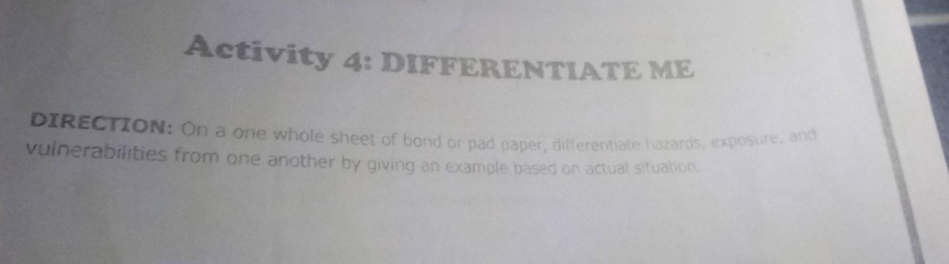 Activity 4: DIFFERENTIATE ME DIRECTION: On a one