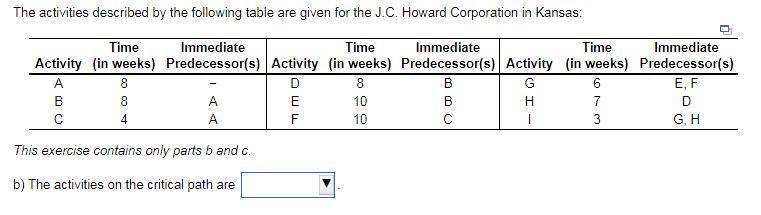 This exercise contains only parts b and c. b) The