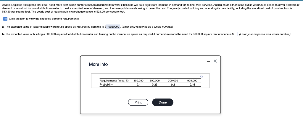 Acadia Logistics anticipates that it will need